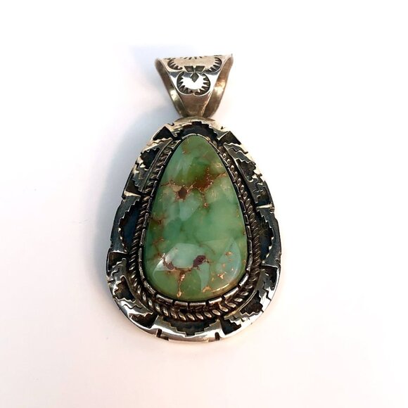 Navajo Arts and Crafts Guild Sterling Silver Royston Turquoise Pendant Vintage - Picture 3 of 11